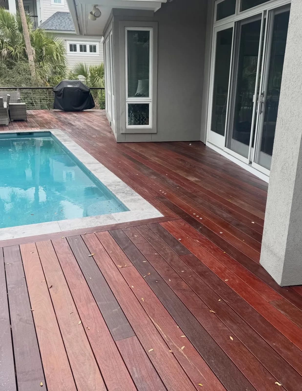 Kiawah Island IPE pool deck restored to rich brown after professional cleaning