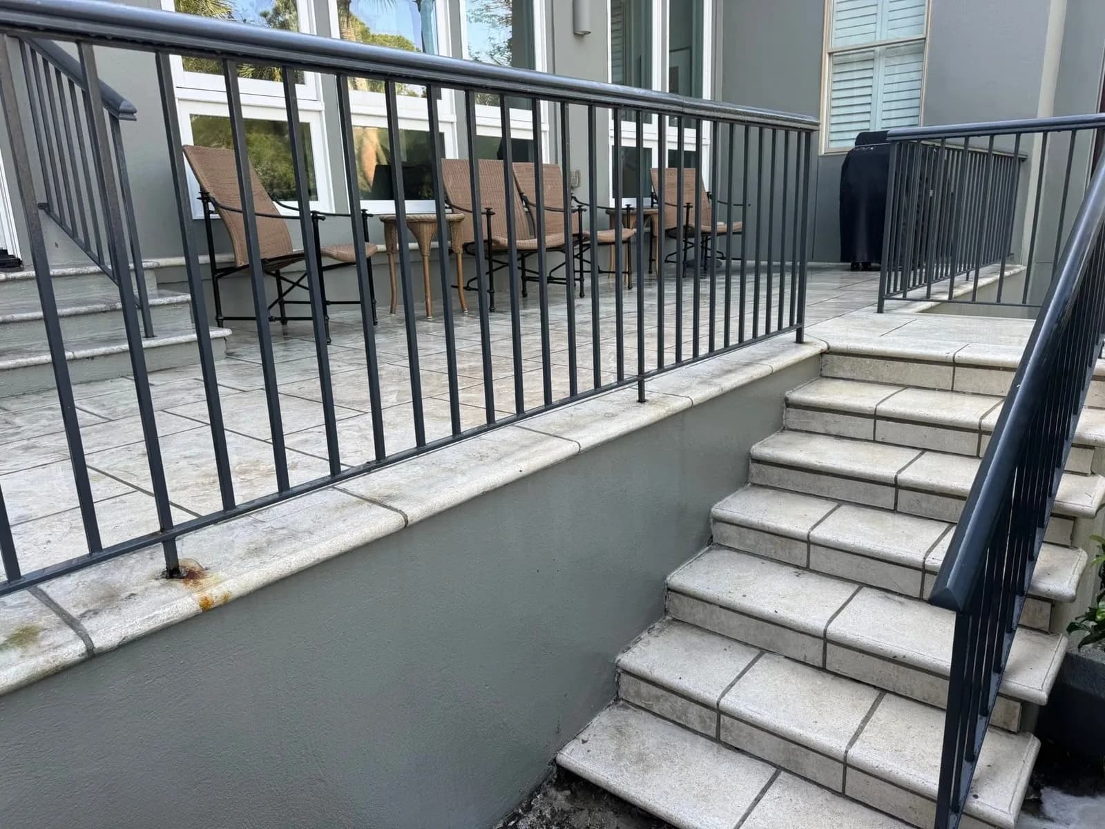 Clean stone steps with algae and moss fully removed