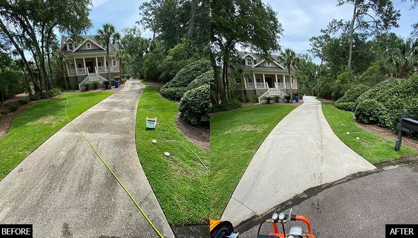 Before and after house washing results by Peppers in Charleston